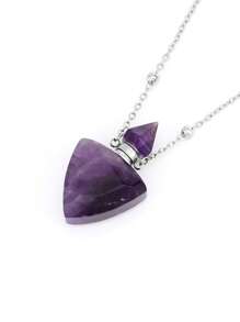 1 Peça Colar com Pingente de Frasco de Perfume de Cristal com Forma de Triângulo, Pingente de Pedra Preciosa Natural, Ametista, Quartzo Rosa, Obsidiana Negra, Difusor de Óleo Essencial, Colar Masculino e Feminino Cor Dourada, Jóias H629