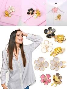 5/3/1pc Women Rhinestone Button Set, White/Pink/Black Camellia Detachable Button Decoration Clips For Shirt, Clothing DIY & Festival Decoration (With Buttons Included) - Multicolor - View 1