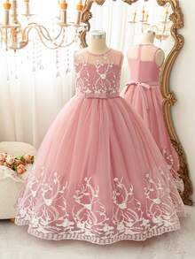 Girls Mesh Sleeveless Fashionable Summer Dresses Are Suitable For Flower Girl Weddings, Birthday Parties, Stage Performances, Hosts And Other Important Occasions, And Are Also Suitable For Various Important Festivals - Dusty Pink - View 1