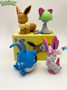 pokemon 1/4pcs Pokemon, Eevee Gardevoir Shoulder To Shoulder Doll Ornaments, Suitable For Placing On Desks, Dining Tables, Bedside Tables, Etc., Birthday Gift Toys, Pikachu, Handmade Sets, Are Ideal Gifts For Enthusiasts, Party Lovers And Collectors, Suitable For Birthday Party
