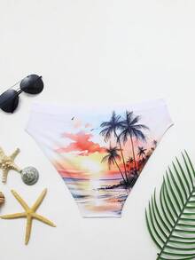 男士时尚休闲水墨日落印花泳裤 - 白色 - 查看 7