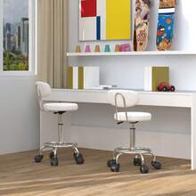 Set Of 2 Bar Stools, Dining Chairs With Castors, Split Backrest, Kitchen Chairs With 120 Kg Load Capacity - White - View 4