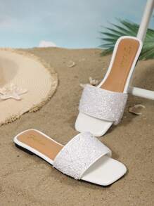 1 Par de Sandalias planas elegantes y versátiles para mujer de talla grande, livianas y de fácil deslizamiento, antideslizantes y duraderas, adecuadas para uso interior, exterior, caminatas, vacaciones, playa, de un hermoso color blanco, sandalias planas de verano elegantes y con estilo