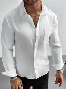White Men Dress Shirts Solid Color Long Sleeves Button Up Shirt Men,For Office Meetings,For Weddings And Party,For Father's Day,For Boyfriend Gifts,Suitable For All Seasons