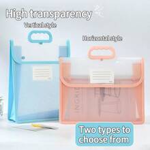 1pc A4 Double-Layer Handbag For Students, Transparent Thickened Multi-Function File Folder, PVC Waterproof Study Pouch, Large Capacity, Minimalist Desk Organizer, Stationery Supplies Subject Classification Bag, Suitable For Daily Commuting,Back To School,School Supplies