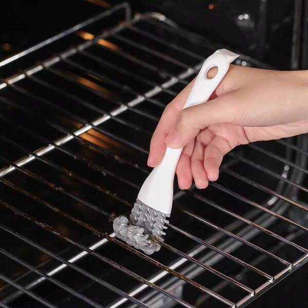 1pc Multi-Purpose Kitchen Cleaning Brush - Suitable For Grill, Oven And Stovetop, Non-Electric, With Sturdy White Handle And Gray Bristles, Effectively Degreases And Deep Cleans, Kitchen Cleaning Tool | Scrub Brush | Non-Electric Cleaner, Grill Cleaning Tool