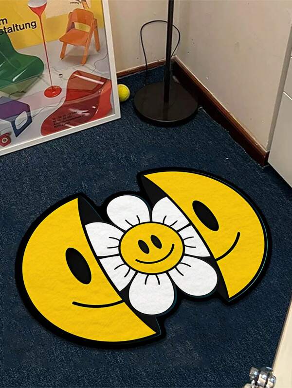 1pc Interesting Cartoon Floral & Face Shaped Area Rug, 750g Velvet + Non-Slip Silicone Backing, Modern Creative Fluffy Soft Decorative Carpet For Living Room, Bedroom, Entryway, Tatami, Balcony, Game Room, Boys & Girls Room, Home Decor