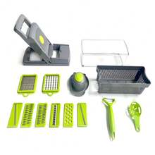 Living And Home 14-In-1 Complete Kitchen Vegetable Chopper Set (8 Blades + Container + Drain Basket) – Affordable & Practical For Daily Cooking - Gray Green - View 11