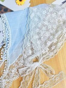 1 pezzo Sciarpa triangolare da donna con bordo in pizzo e motivo floreale ditsy, accessorio romantico e dolce adatto per uso quotidiano, viaggi, feste, servizi fotografici, ideale per primavera/estate, accessori per capelli, turbante, fascia per capelli