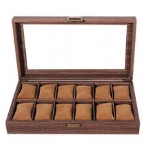 6-12 Grids Wooden Watch Box Jewellry Display Storage Organiser Case Gift For Men Back To School Dormitory Storage - Brown - View 2