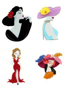 1pc Handmade Retro Modern Woman With Hat Acrylic Brooch, Vintage Cartoon Character Portrait Pins