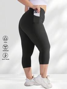 3 Packs Capri Leggings With Pockets High Waist Cropped Trousers Yoga Pants For Women Running Active 3/4 Length Leggings For Workout Exercise & Fitness Plus Size Black Dark Gray Navy Combo - 彩色 - 查看 5