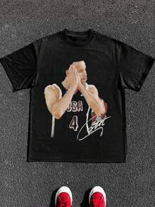 220g Heavy-Weight Pure Cotton Basketball Player Tee, Street-Style Fashion, Loose-Fit T-Shirts,Fashionable And Personalized T-Shirts,Unisex Graphic T-Shirt - 黑色 - 查看 8