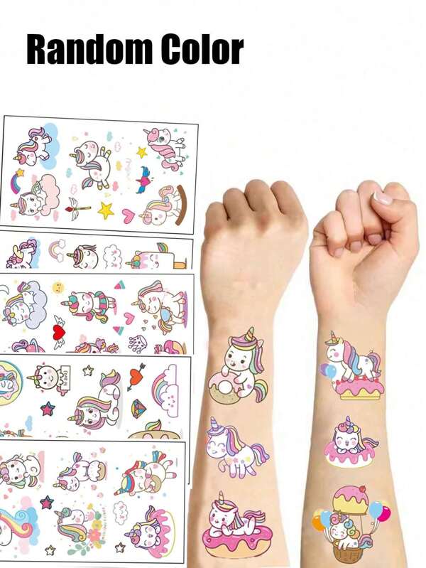 Süße rosa Einhorn Temporary Sticker, Cartoon Fantasy Einhorn Design, geeignet für Partys, Strandurlaub und Sommerfestivals - sichere und nicht-irritierende Körperkunststicker | Leuchtende und wasserfeste Cartoon Meereslebewesen | Geburtstags-Party, Ozean Meerjungfrau Sticker Geburtstags-Party Geschenke, Strandaktivitäten und Weihnachtsstrümpfe ideal für Geburtstags-Party Dekoration