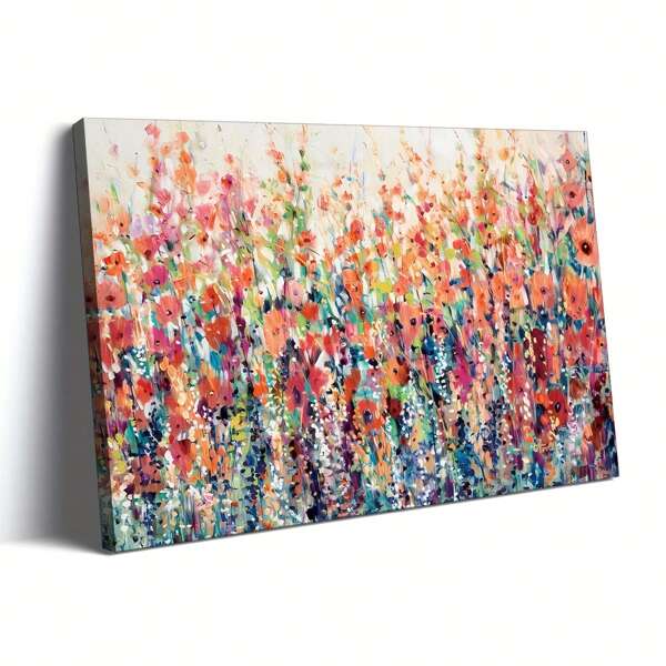 Extra Large Flourish Of Spring Canvas Wall Art - 1pc Framed Colorful Flowers Floral Classic Wrapped Canvas Ready To Hang For Home Decor