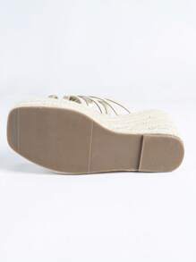 New Style Wedge Platform Criss-Cross Rivet Decor Women Sandals, Minimalist Fashion Versatile Rope Wedge Heel Sandals
