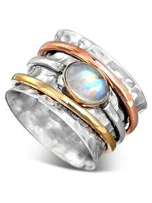 1 قطعة خاتم خطوبة/زواج/وعد شرقي أنيق من الفضة والحجر القمري، هدية مجوهرات للعيد الميلاد/عيد الحب/الذكرى السنوية، مناسب للجنسين