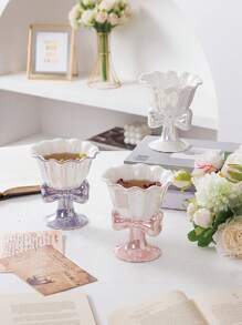 1 件 180ml 梦幻高端珠光陶瓷甜点杯，奢华可爱少女花瓣边缘和蝴蝶结设计冰淇淋杯、情侣杯、牛奶杯、茶杯，适合节日礼物、婚礼回礼 - 彩色 - 查看 2