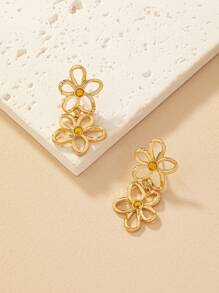 1 Pair Country Style Elegant Floral Long Drop Earrings For Women, Suitable For Daily Wear, Parties And Gatherings