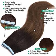 Tape In Hair Extensions 16-26Inch Real Human Hair Tape In Extensions Dark Brown&Light Brown 20Pcs Double Sided Tape In Human Hair Remy Hair Straight Natural Seamless Hair Extensions For Women - S2/6 - 查看 2
