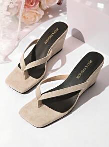 Sandales compensées pour femmes, mules compensées de couleur unie, claquettes de mode minimalistes pour femmes, tongs compensées