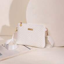 2pcs Women's Fashion Wave Print Embossed Webbing Crossbody Bag, Shiny Metal Shoulder Bag, Clutch Envelope Bag, Coin Purse - White - View 6