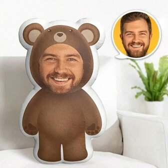 Customized Bear Face Pillow - Unique Humanoid Cushion With Personalized Face, Polyester Fiber, Knitted Mixed Color - Ideal Couple Gift, Decorative Pillow, Suitable For Giving To Friends, Family, Couples, Halloween, Christmas, Thanksgiving, Anniversaries, Birthdays, Perfect Gift, Multi-Functional, Reusable, Ornamental, Exquisite, Stylish, Adorable, Colorful, Cute, Funny, Custom, Personalized, Customized, Unique, Ideal Gifts For Her, Ideal Gifts For Him, For Anniversaries, For Birthdays
