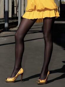 1 Pair Women's Shiny And Glossy Pantyhose, Versatile & Snag-Proof, Skin-Tight New Tights For Spring/Summer, Cozy - Black - View 3