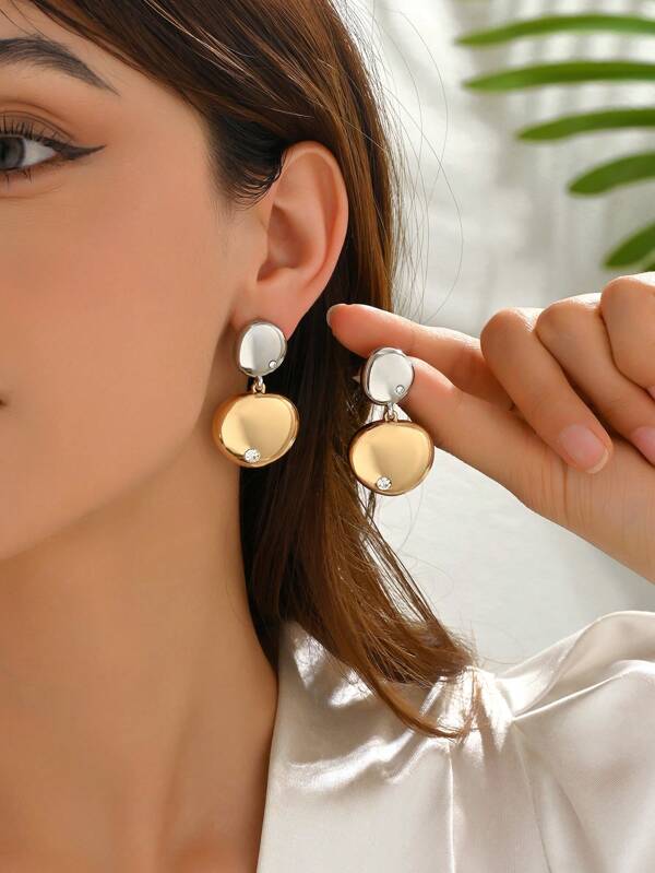 1 Pair Vintage Rhinestone Geometric Metallic Stud Earrings For Women, European & American Style