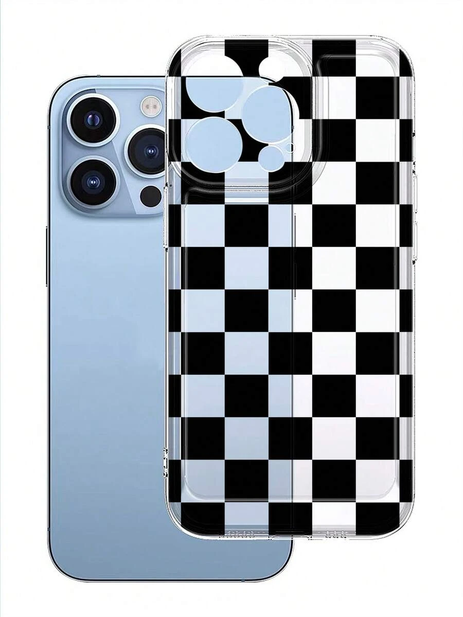 Checkerboard Phone Case, Checkerboard Pattern Lens Protection Transparent TPU Phone Case, 360 Degree Protection, Compatible With, 16, 16 Pro Max, 16 Pro, 16 Plus - Multicolor - View 1