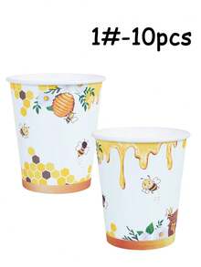 50/25/10 件/套，2 种款式的蜜蜂主题物品，生日派对用品，一次性纸杯，9 盎司纸杯，适用于各种场所、派对、办公室、个人收藏、野餐、杯子、一次性节日杯、一次性咖啡杯、咖啡吧配件、派对杯、生日杯、个性化杯子、洗礼杯、花瓶、生日、厨房、装饰品、蜜蜂、蜂巢、劳动、黄色 - 彩色 - 查看 10