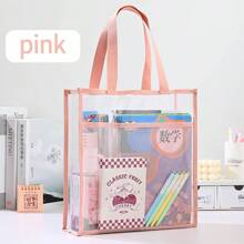 1pc A4 Double-Layer Handbag For Students, Transparent Thickened Multi-Function File Folder, PVC Waterproof Study Pouch, Large Capacity, Minimalist Desk Organizer, Stationery Supplies Subject Classification Bag, Suitable For Daily Commuting,Back To School,School Supplies