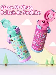 2 Pack Kids Insulated Water Bottle With Pop-Open Straw & Spout 2-In-1 Lid, 18oz Leak Proof 18/8 Stainless Steel Vacuum Tumbler, Kids Cup For Travel School Boys Girls, Macaron - Macaron - View 6