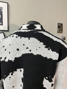 Unique Design Men's Skull Printed Crew Neck Long Sleeve Sweater - Black and White - View 5