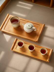 1 pièce Plateau à thé en bambou de forme enroulée, plateau de service à thé domestique, support résistant à la chaleur, matériau naturel, 2 styles disponibles - style japonais minimaliste ou accessoire de mini-service à thé en bois, retour à l'école de la culture du thé