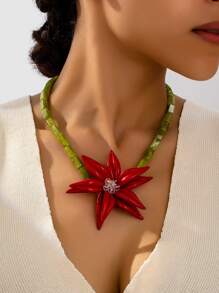 1pc Exaggeration Resin Flower Handmade Beaded Women Personalized Floral Pendant Necklace, Camellia 3D Party Necklace