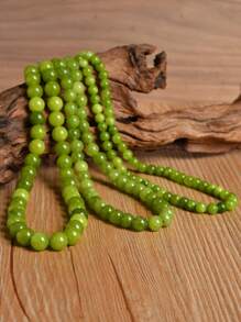 Summer Handmade Beaded Necklace, Natural Olive Stone Choker, 6mm/8mm/10mm/12mm Beads, Suitable For Daily Wear