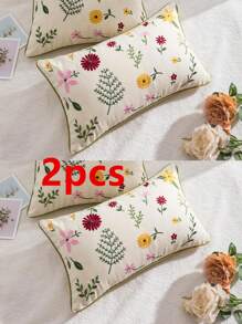 1pc/2pcs Decorative Floral Embroidered Cushion Cover, Precision Canvas Embroidery With Rolled Edges, Suitable For Room, Living Room Sofa, Country Cottage Floral Bouquet Decor Pillow Cover, 4 Seasons, 30*50cm, 45*45cm