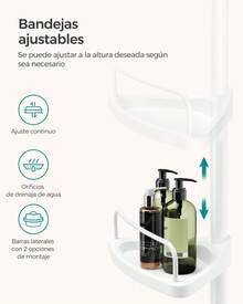Estante Esquinero de Ducha, Estante de Ducha de Baño de 4 Niveles, 85-305 cm Sportes de Ducha Ajustables, Organizador de Baño, Blanco - Blanco - Ver 2