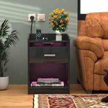 1 Set Of Side Tables For Sofa, 40x35x58cm, Wooden Bedside Table With 1 Drawer, Large Storage Space