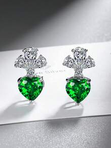 1 Pair, Minimalist Summer European & American Gift, Fashion Zirconia Heart-Shaped Gem Stud Earrings, Suitable For Women's Holiday Decoration And Wearing