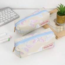 1pc Embossed Butterfly Large Capacity Pen Bag, High-Quality Large Capacity Cosmetic Bag, Smooth Metal Zipper, Suitable For Storing Stationery, Cosmetic Tools, Back To School Essential,Pencil Case,Pencil Pouch,School Bag