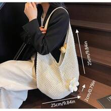 Hollow Knit Tote Bag, Large Capacity Women Handbag Beach Bag, Unlined, Polyester Fiber, Suitable For Summer Beach Leisure, Single Party Gift