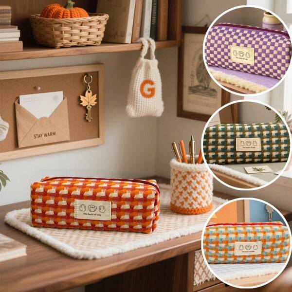 Japanese-Style Woven Pencil Case Bag Makeup Bag Storage Bag-Minimalist Large Capacity Stationery Organizer, Back To School