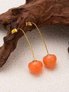 2pcs Exquisite, Cute And Sweet Style Pink Peach Pendant Women's Earrings, High-Quality Plated 18K Gold, Waterproof And Sweat Proof, Suitable For Daily Use, Is The Best Gift For Wives, Mothers And Girlfriends - Pink - View 5