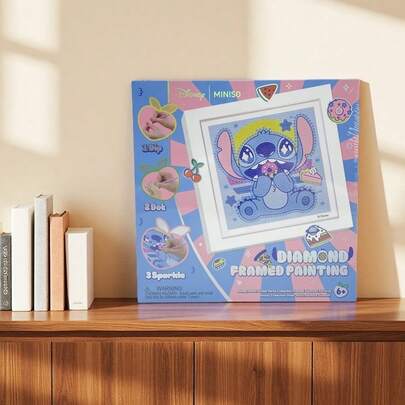 Miniso Disney Stitch Food Party Series Diamond Painting Frame - Diamond Sticker Material + Stitch Food Shaped Details, Framed Design, Handmade DIY/Home Decor/Stitch Peripheral Product (1pc)