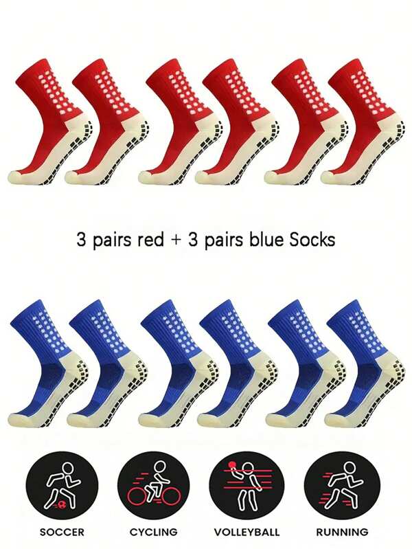 6 Pairs Of Professional Competition Sports Football Socks, Unisex, With Anti Slip Silicone Grip Design, Suitable For Outdoor Fitness And Exercise