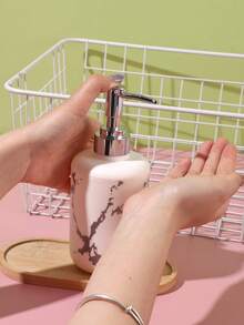 1 pieza/2 piezas Botella dispensadora de loción con patrón de mármol, liviana, recargable y reutilizable, tipo de presión para champú y gel de ducha, accesorio de baño, decoración del hogar, decoración de otoño, de vuelta a la escuela - Blanco - Ver 8