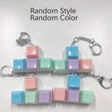 1pc Random Color & Chain Style Squeeze Stress Relief Fidget Cube Keyboard Key Pendant Toy