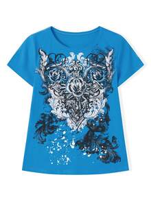 Grunge Shirts Emo Clothes Teen Girls Vintage Graphic Tee Y2k 2000s Goth Top Women Mcbling Short Sleeve Streetwear - 藍色 - 查看 3